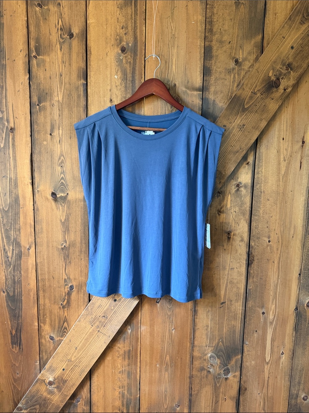 Flag & Anthem Sleeveless Pleated-Shoulder Tank Top in Slate Blue